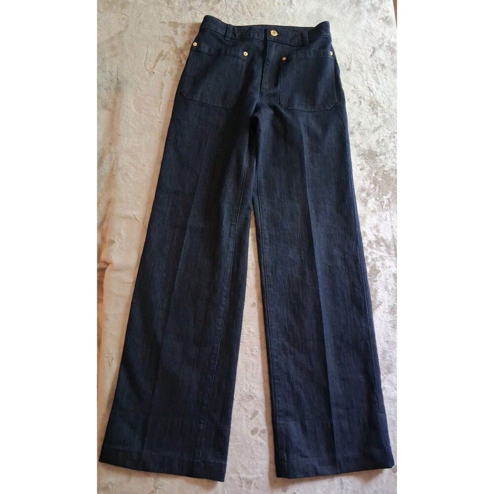 Michael Kors  Womens Wide-Leg Jeans Pants Size 4 Blue Gold MK Logo